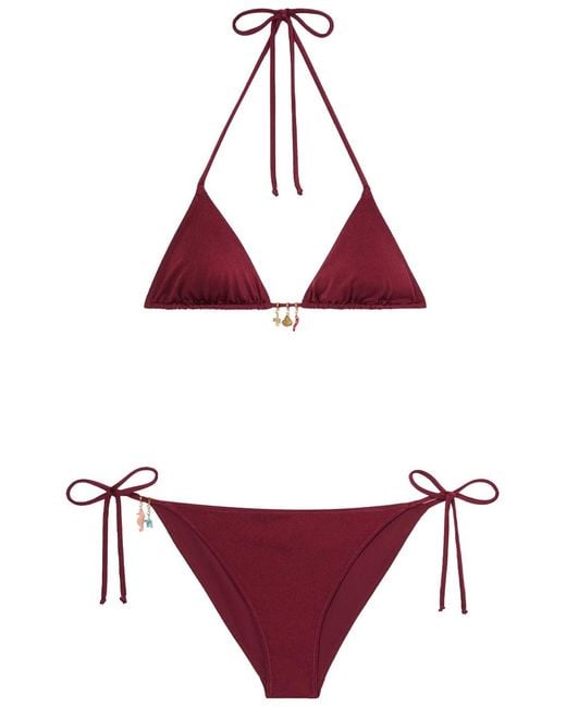 Mc2 Saint Barth Red Leah Virgo Glossy Finish Bikini With Charms