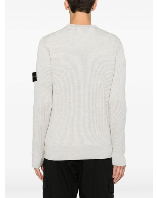 Stone Island White Crewneck Sweater With Ribbed Trims for men