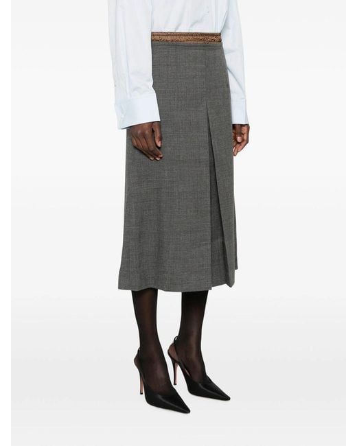 Prada Gray Midi Wool Pleated Skirt