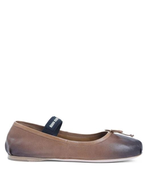 Miu Miu Brown Vintage Effect Leather Ballerinas