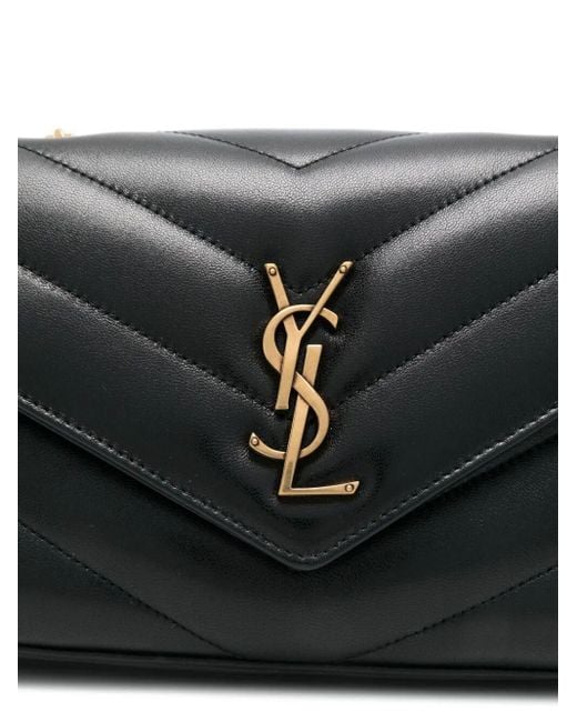 Saint Laurent Black Small Loulou Chevron Logo-Plaque Shoulder Bag