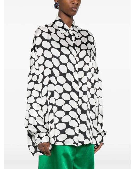 Dries Van Noten White Casia Viscose Shirt With Large Polka Dot-Motif