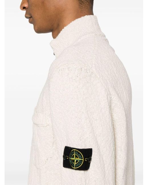 Stone Island Natural Half Zipper Bouclé Sweater Clothing for men