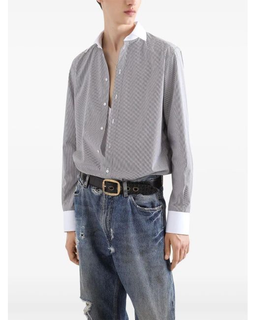 Dolce & Gabbana Gray Martini Slim-Fit Striped Cotton-Poplin Shirt for men