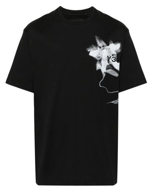 T-shirt nera stampa fiore di Y-3 in Black da Uomo