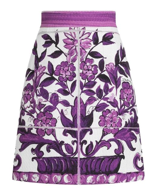 Dolce & Gabbana Purple Majolica Cotton And Linen-Blend Miniskirt