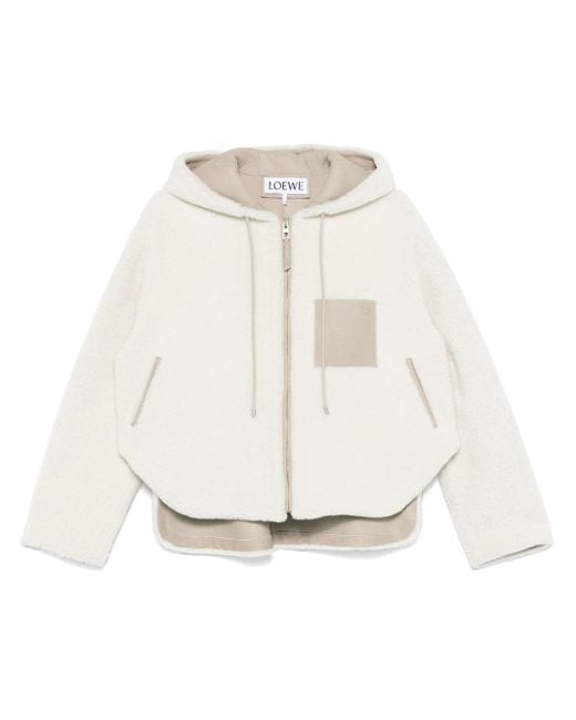 Loewe White Shearling Hooded Jacket