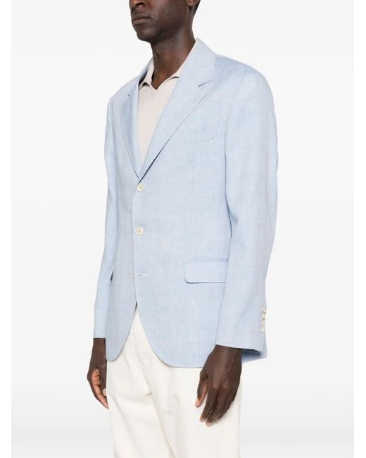 Brunello Cucinelli Blue Single-Breasted Blazer Jacket for men