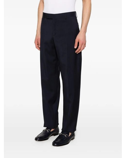Fendi Blue Wool Canvas Tailored Trousers for men