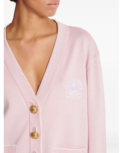 Balmain Pink Silk-Cotton Embroidered Cardigan