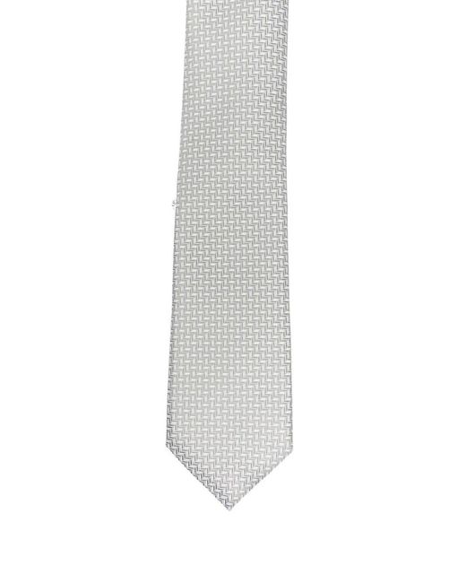 Giorgio Armani White Geometric Pattern Silk Tie for men