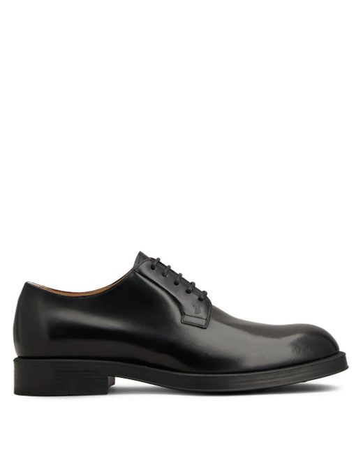 Tod's Black Almond Toe Leather Derby Shoes for men