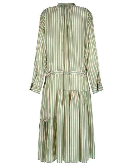 Dries Van Noten Green Denvo Striped Long Dress With Drawstring Waist