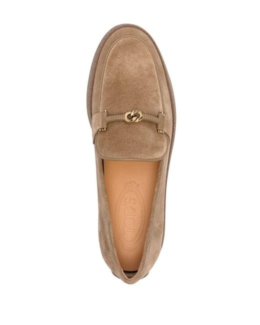 Tod's Brown Cord Weaving T Ring Suede Loafers Shoes