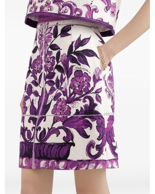 Dolce & Gabbana Purple Majolica Cotton And Linen-Blend Miniskirt