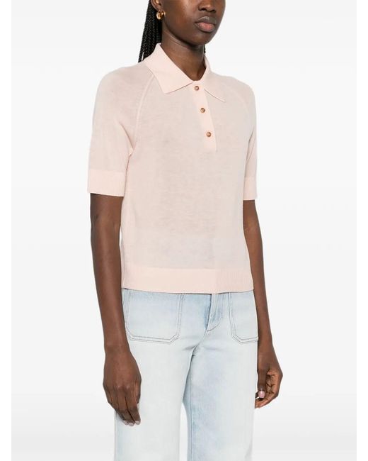 Victoria Beckham Pink Lightweight Fine Guage Knitted Polo Top Clothing