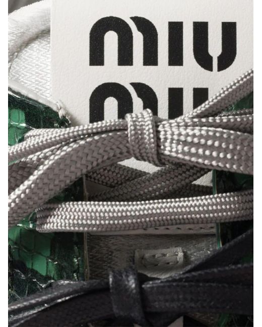 Miu Miu Green Gymnasium Technical Fabric And Python-Print Ayers Leather Sneakers Shoes