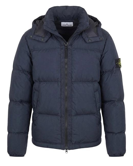 Stone Island Blue Tear-Resistan Down Jacket With Detachable Hood for men
