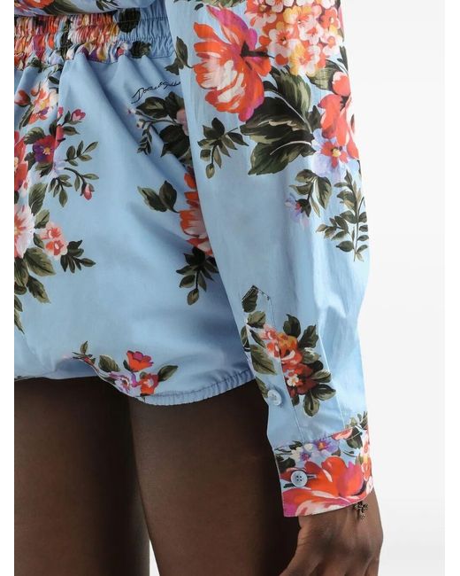 Dolce & Gabbana Blue Flower Print Cotton Shirt