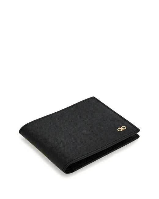 Ferragamo Black Micro Gancio Leather Wallet for men