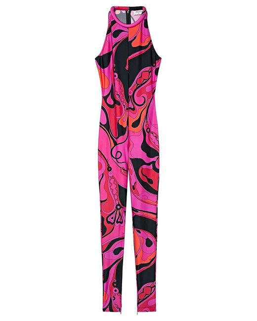 Emilio Pucci Pink Orchidee Print Lycra Long Jumpsuit