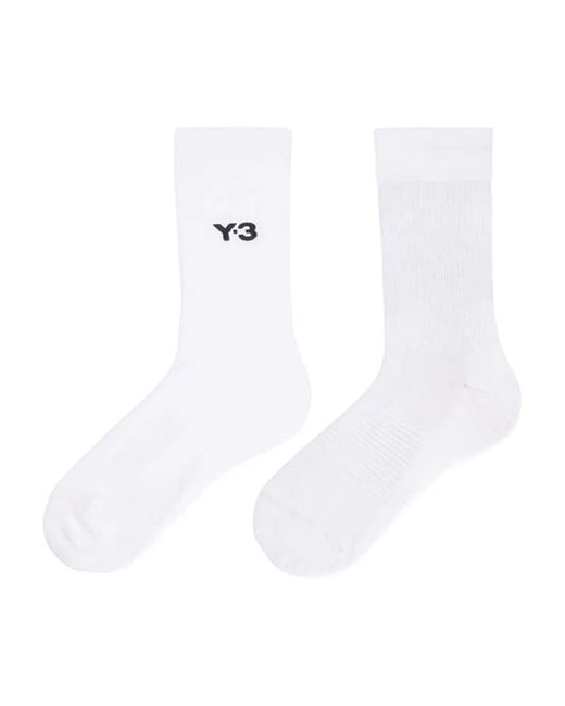 Y-3 White Logo-Embroidered Ribbed Socks for men