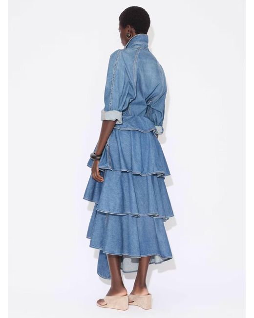 Alaïa Blue Pointed-Collar Curved Denim Shirt