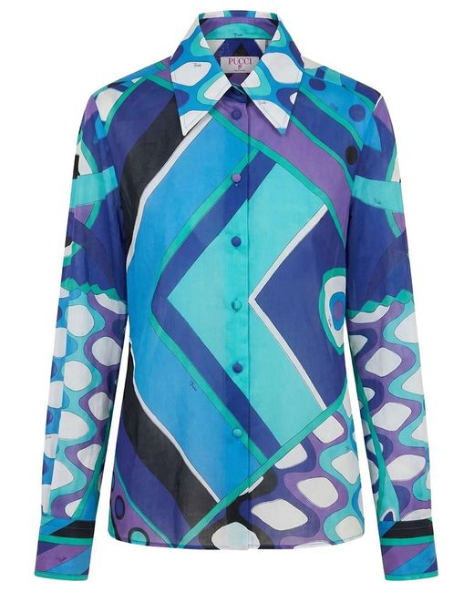 Emilio Pucci Blue Vivara Print Cotton Shirt