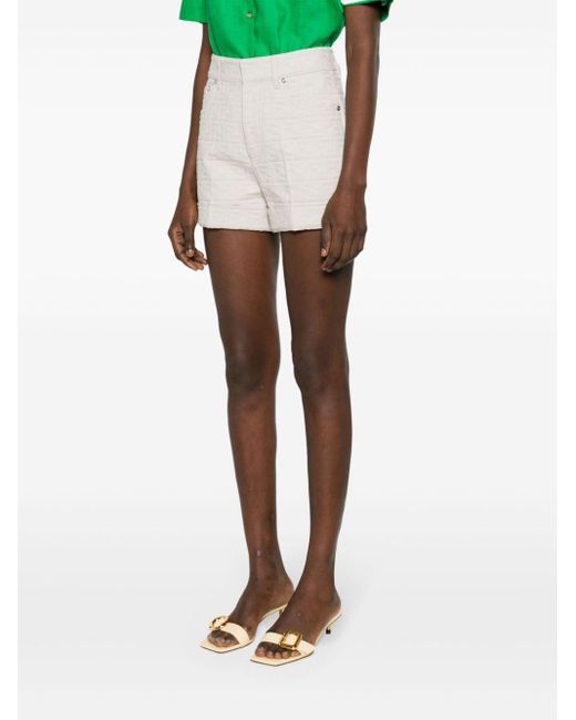 Fendi White Ff-jacquard Cotton Shorts