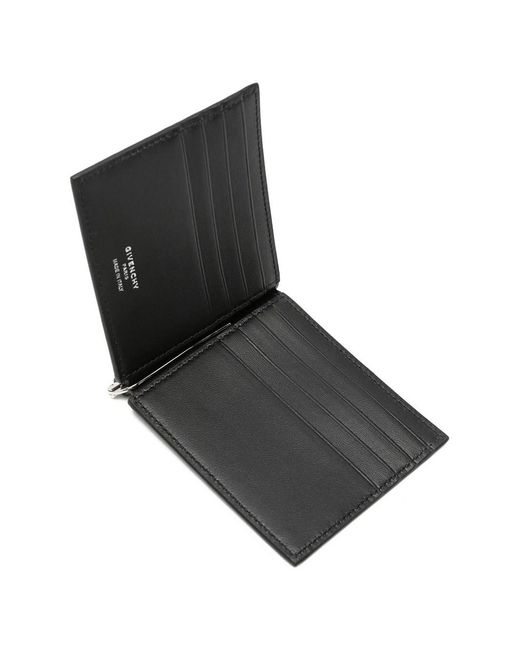 Givenchy Black Leather Bi-Fold Card Case With Bill Clip for men