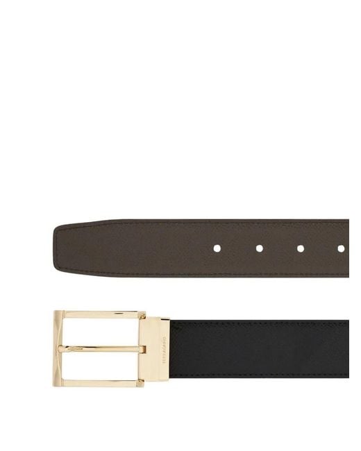 Ferragamo White Gancini Hammered Leather Reversible Belt With Rectangle Buckle for men