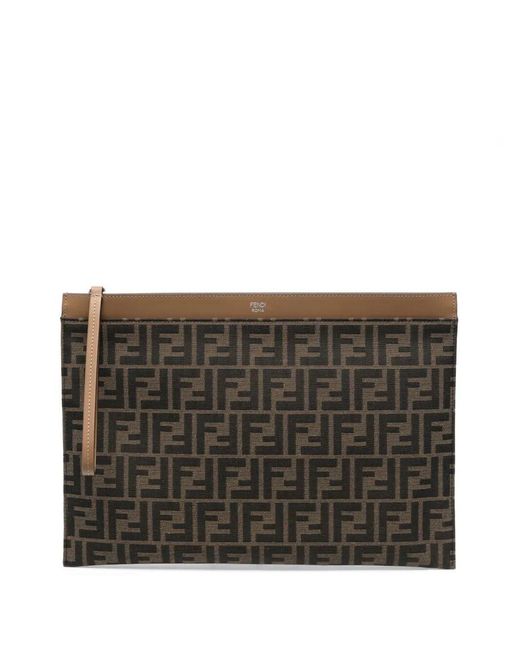 Fendi Gray Jacquard Fabric Large Flat Ff Pouch Bags for men