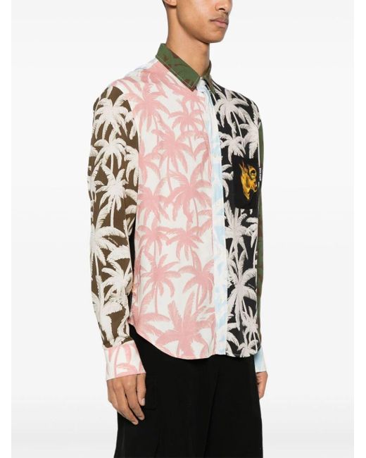 Palm Angels Pink Palm-Tree Print Shirt for men