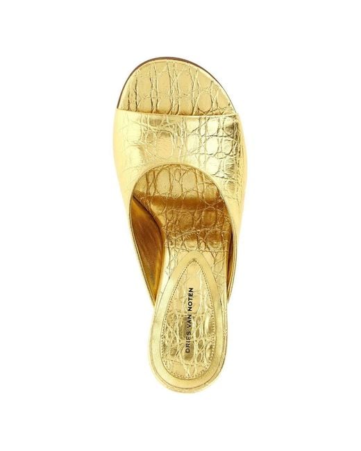 Dries Van Noten Metallic Open-Toe Leather Mules