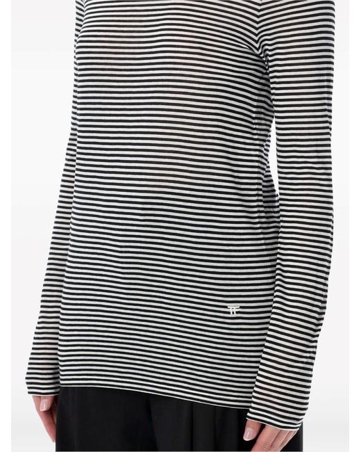 Tom Ford Black Long-Sleeved Striped T-Shirt With Tonal Tf Embroidered Logo