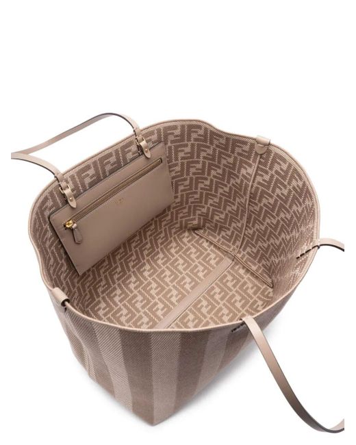 Fendi Brown Pequin Striped And Ff Fabric Roll Large Reversible Shopper Bags