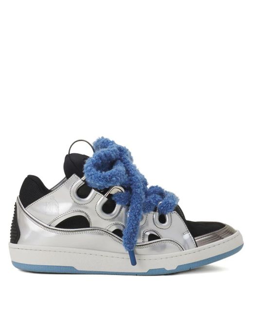 Lanvin Blue Curb Metallic Leather Sneakers With Mesh Laces Shoes for men