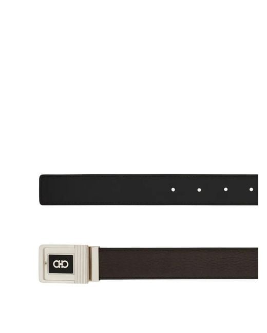 Ferragamo White Double Square Reversible Leather Belt for men