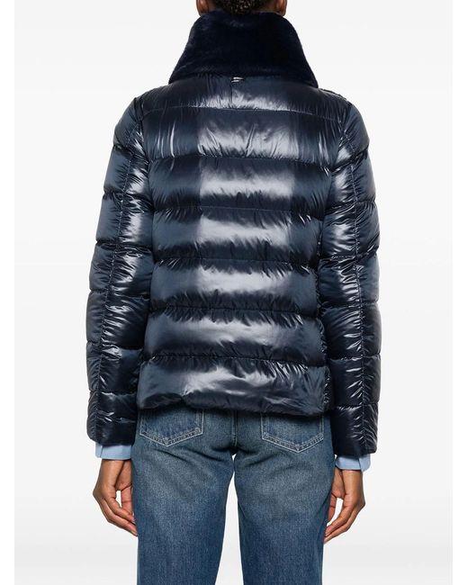 Herno Blue Ultra-Light Down Jacket With Faux Fur Inserts