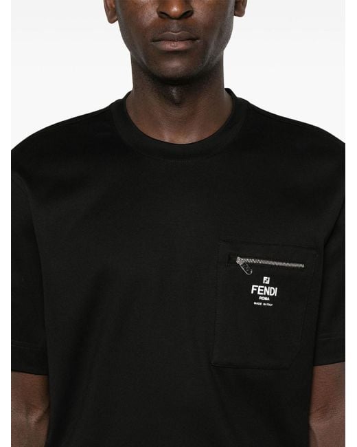Fendi Black Roma' Print T-Shirt for men