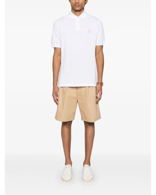 Brunello Cucinelli White Logo Cotton Polo Shirt for men
