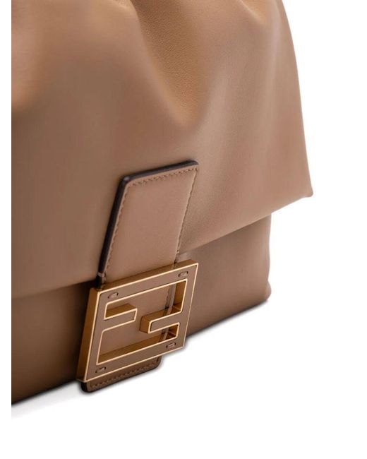 Fendi Brown Mini Leather Bag With Ff Closure And Drawstring Design (W 31.5 X H 22 X D 12 Cm)