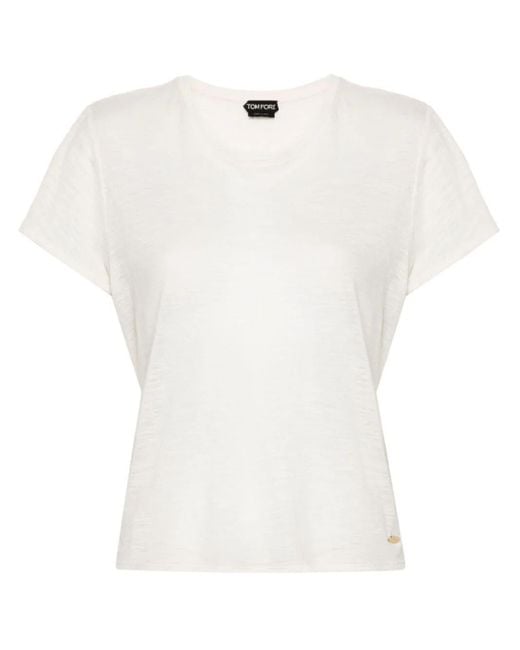 Tom Ford White Slub Cotton Jersey Crewneck T-shirt Clothing