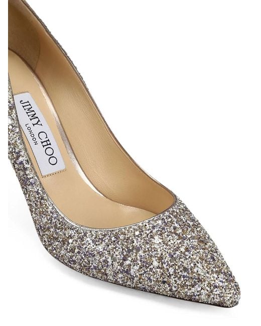 Jimmy Choo White Romy 85 Glitter Fabric Pointy Toe Pumps