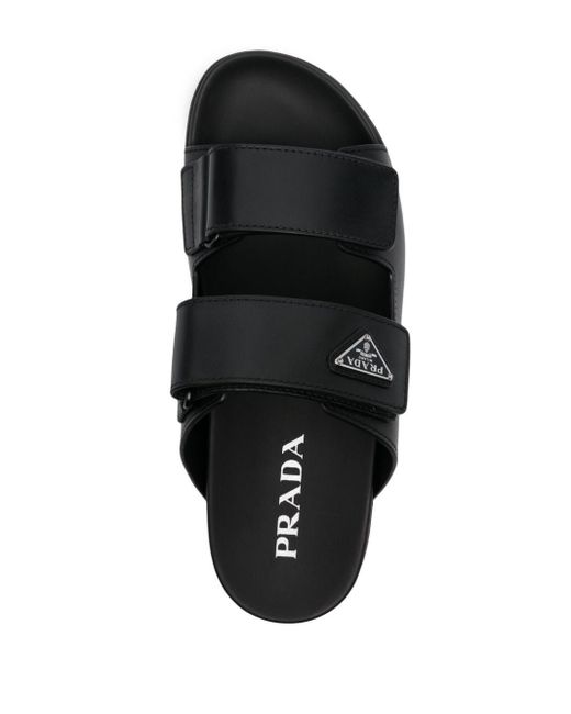 Prada Leather Strap Sandals in Black for Men | Lyst UK