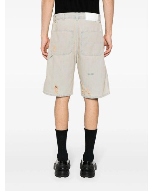 MSGM White Distressed Mid-Rise Denim Shorts for men