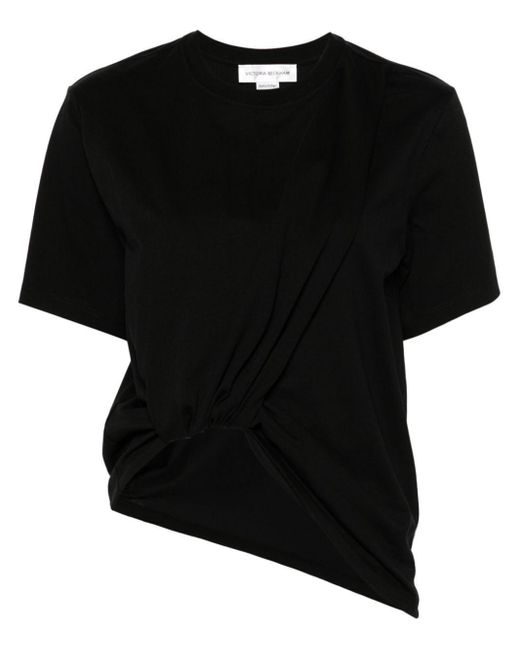 Victoria Beckham Black Twist-detail Cotton T-shirt