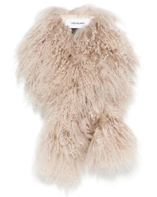 Yves Salomon Natural Long-haired Lamb Fur Scarf