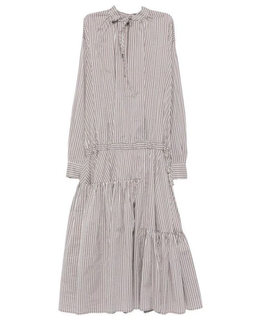 Dries Van Noten Gray Denvo Striped Silk-Blend Long Dress
