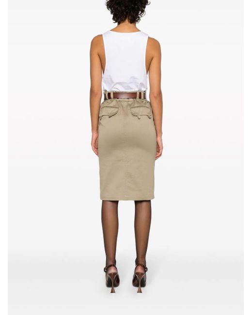 Saint Laurent Natural Cotton Pencil Skirt